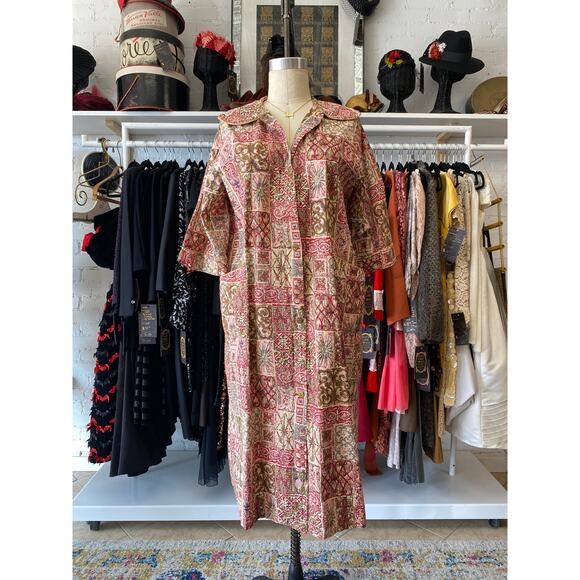 vintage 1950s atomic print smock, 50s housecoat robe loungewear, rockabilly 38 - Picture 2 of 10